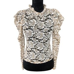 Anthropologie Dolan Sheer Lace Mock‎ Neck Renaissance Puff Sleeve XXS NWT $90